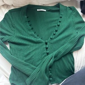 Reformation Forest Green Ribbed Cardigan
